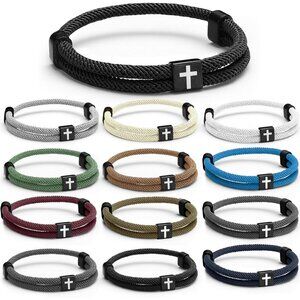 12 Pcs Nylon Cross Bracelets for Men Women Adjustable Gift Set Stylish Jewelry